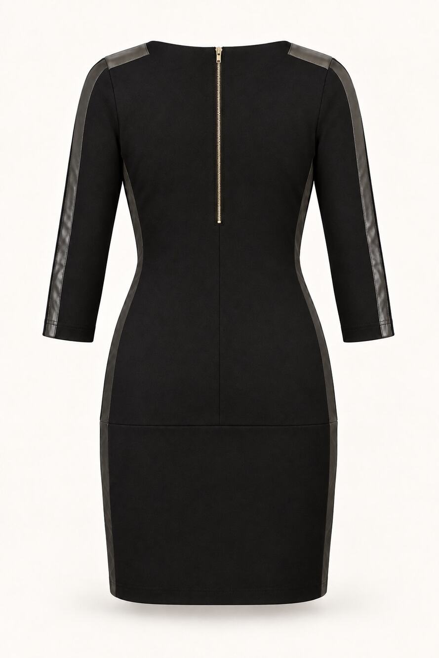 NWT Sandro Paris Rythme Black Stretch Knit Lamb Leather Trim Dress Size 3